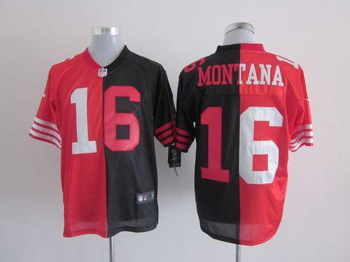  49ers #16 Joe Montana Black/Red Men's Stitched NFL Elite Split Jersey