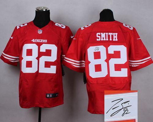  49ers #82 Torrey Smith Red Team Color Men's Stitched NFL Elite Autographed Jersey