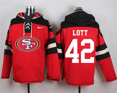  49ers #42 Ronnie Lott Red Player Pullover NFL Hoodie