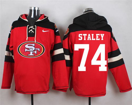  49ers #74 Joe Staley Red Player Pullover NFL Hoodie