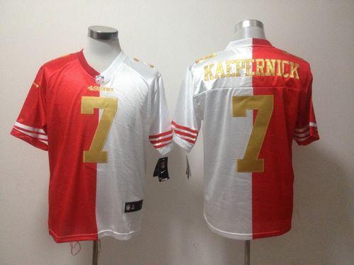 49ers #7 Colin Kaepernick Red/White(Gold No.) Men's Stitched NFL Elite Split Jersey