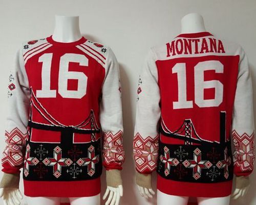  49ers #16 Joe Montana Red/White Men's Ugly Sweater