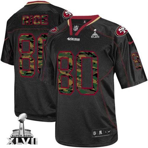  49ers #80 Jerry Rice Black Super Bowl XLVII Men's Stitched NFL Elite Camo Fashion Jersey
