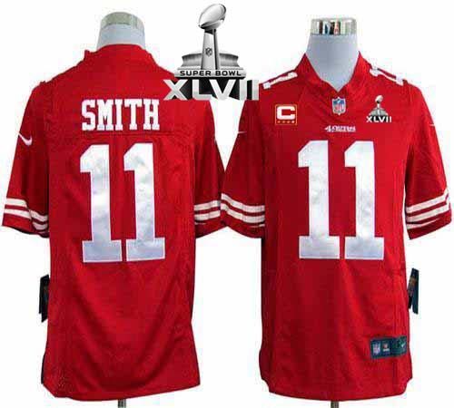  49ers #11 Alex Smith Red Team Color With C Patch Super Bowl XLVII Men's Stitched NFL Game Jersey