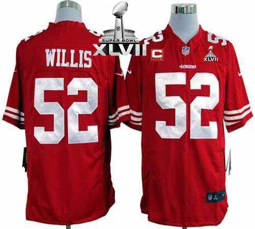  49ers #52 Patrick Willis Red Team Color With C Patch Super Bowl XLVII Men's Stitched NFL Game Jersey