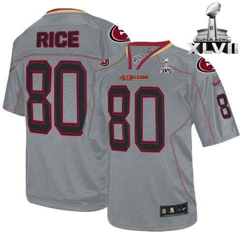  49ers #80 Jerry Rice Lights Out Grey Super Bowl XLVII Men's Stitched NFL Elite Jersey