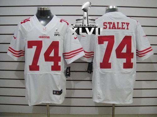  49ers #74 Joe Staley White Super Bowl XLVII Men's Stitched NFL Elite Jersey