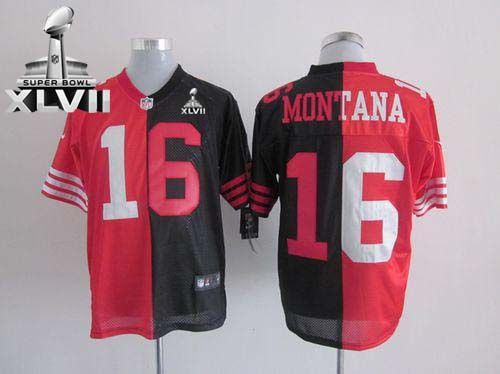  49ers #16 Joe Montana Black/Red Super Bowl XLVII Men's Stitched NFL Elite Split Jersey