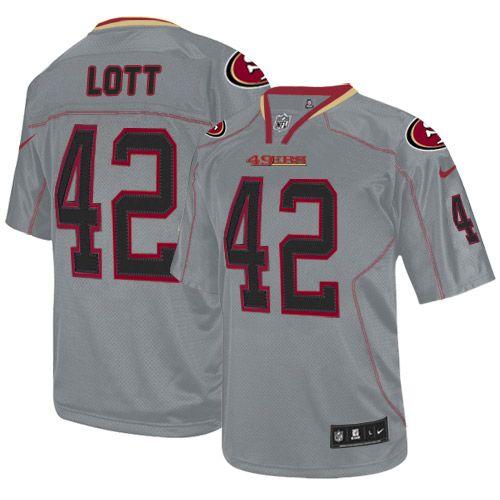  49ers #42 Ronnie Lott Lights Out Grey Men's Stitched NFL Elite Jersey