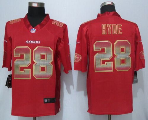 49ers #28 Carlos Hyde Red Team Color Men's Stitched NFL Limited Strobe Jersey