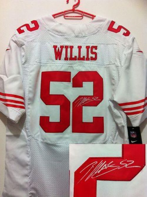  49ers #52 Patrick Willis White Men's Stitched NFL Elite Autographed Jersey