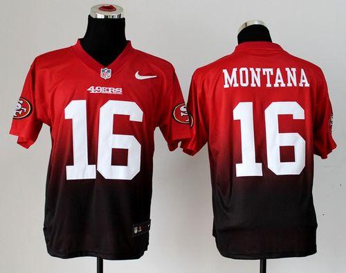  49ers #16 Joe Montana Red/Black Men's Stitched NFL Elite Fadeaway Fashion Jersey