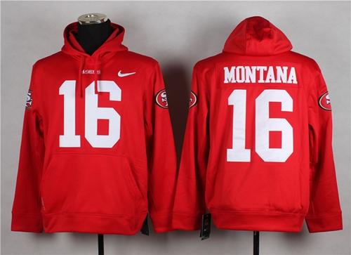 San Francisco 49ers #16 Joe Montana Red Pullover Hoodie