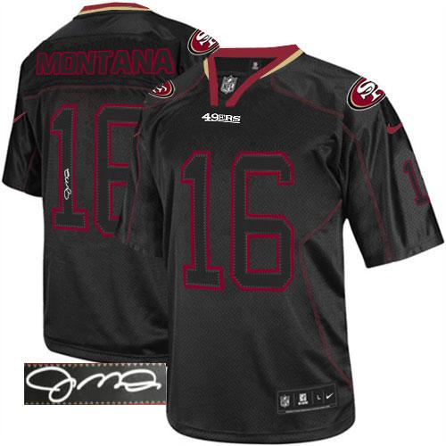  49ers #16 Joe Montana Lights Out Black Men's Stitched NFL Elite Autographed Jersey