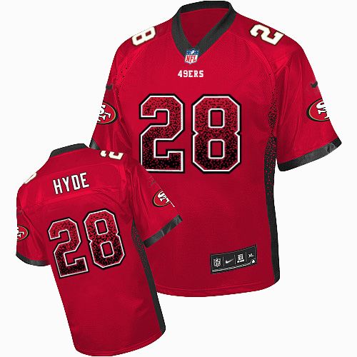  49ers #28 Carlos Hyde Red Team Color Men's Stitched NFL Elite Drift Fashion Jersey
