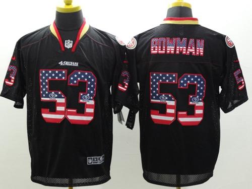  49ers #53 NaVorro Bowman Black Men's Stitched NFL Elite USA Flag Fashion Jersey