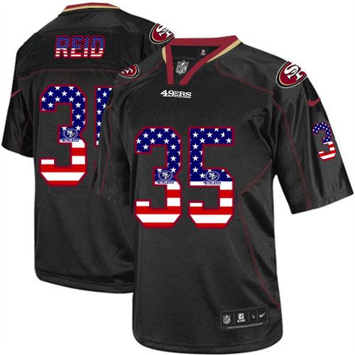 49ers #35 Eric Reid Black Men's Stitched NFL Elite USA Flag Fashion Jersey
