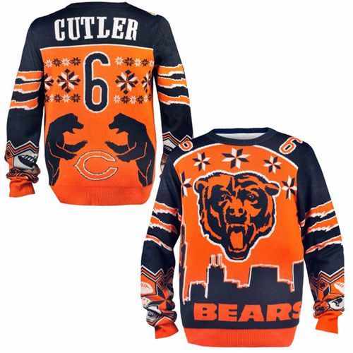  Bears #6 Jay Cutler Orange/Navy Blue Men's Ugly Sweater