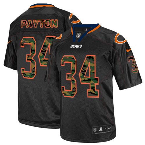  Bears #34 Walter Payton Black Men's Stitched NFL Elite Camo Fashion Jersey