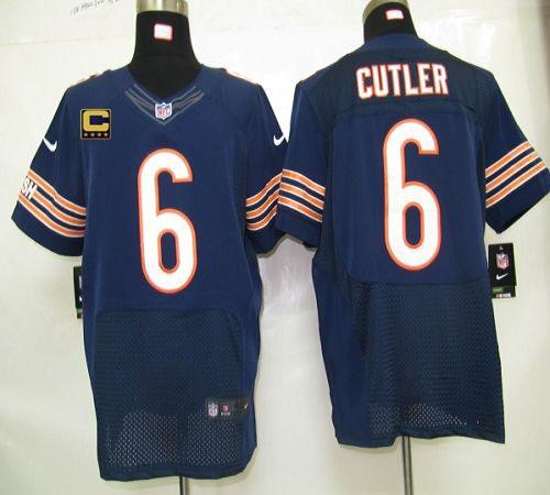  Bears #6 Jay Cutler Navy Blue Team Color With C Patch Men's Stitched NFL Elite Jersey