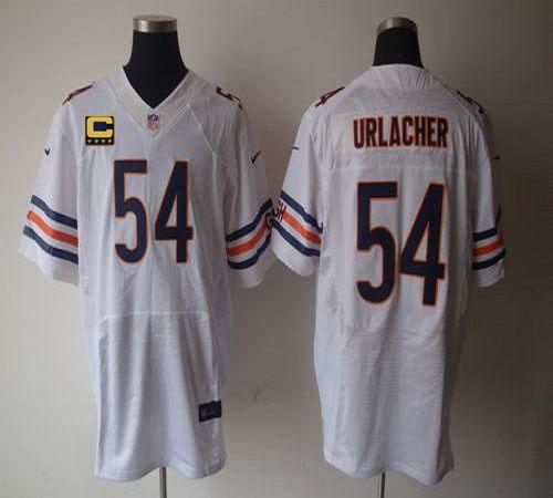  Bears #54 Brian Urlacher White With C Patch Men's Stitched NFL Elite Jersey