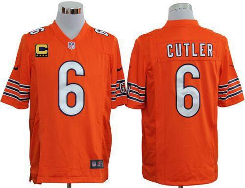  Bears #6 Jay Cutler Orange Alternate With C Patch Men's Stitched NFL Game Jersey