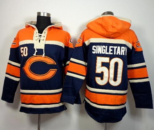 Chicago Bears #50 Mike Singletary Navy Blue Sawyer Hooded Sweatshirt NFL Hoodie