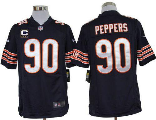  Bears #90 Julius Peppers Navy Blue Team Color With C Patch Men's Stitched NFL Game Jersey