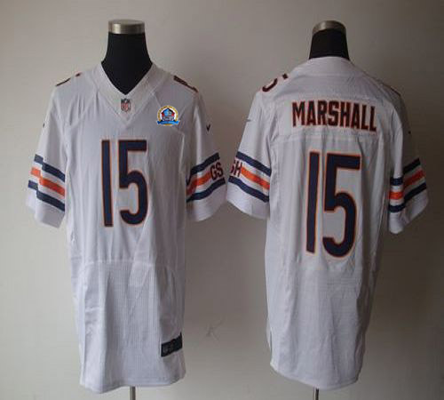  Bears #15 Brandon Marshall White With Hall of Fame 50th Patch Men's Stitched NFL Elite Jersey