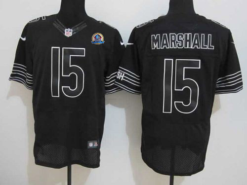  Bears #15 Brandon Marshall Black Shadow With Hall of Fame 50th Patch Men's Stitched NFL Elite Jersey