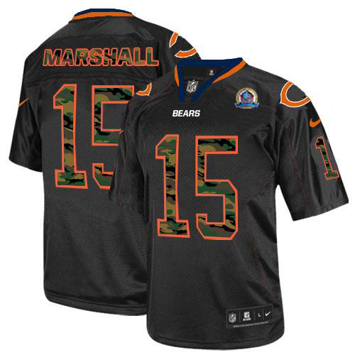 Bears #15 Brandon Marshall Black With Hall of Fame 50th Patch Men's Stitched NFL Elite Camo Fashion Jersey