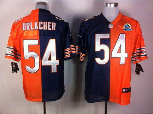  Bears #54 Brian Urlacher Navy Blue/Orange With Hall of Fame 50th Patch Men's Stitched NFL Elite Split Jersey