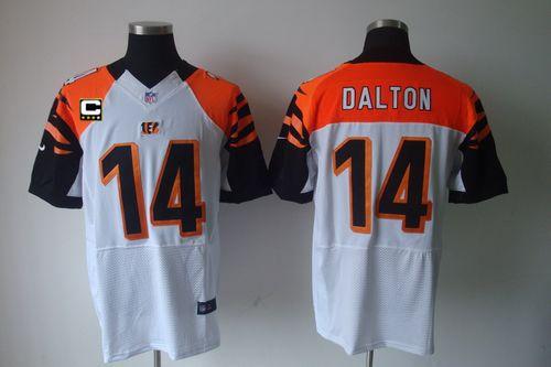  Bengals #14 Andy Dalton White With C Patch Men's Stitched NFL Elite Jersey