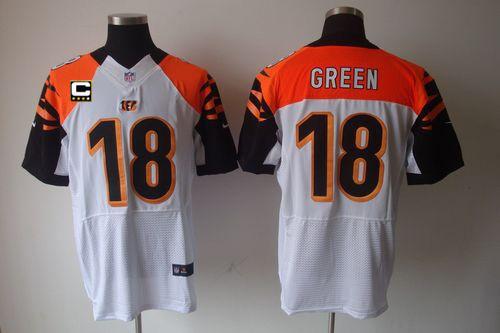  Bengals #18 A.J. Green White With C Patch Men's Stitched NFL Elite Jersey