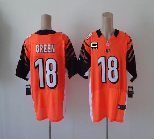  Bengals #18 A.J. Green Orange Alternate With C Patch Men's Stitched NFL Elite Jersey