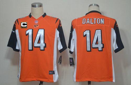  Bengals #14 Andy Dalton Orange Alternate With C Patch Men's Stitched NFL Game Jersey