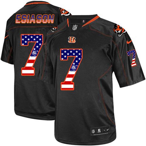  Bengals #7 Boomer Esiason Black Men's Stitched NFL Elite USA Flag Fashion Jersey