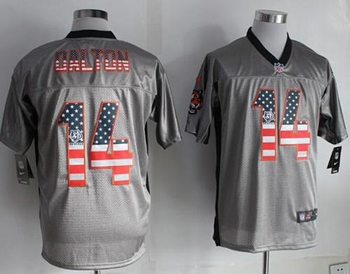  Bengals #14 Andy Dalton Grey Men's Stitched NFL Elite USA Flag Fashion Jersey