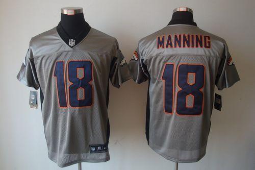  Broncos #18 Peyton Manning Grey Shadow Men's Stitched NFL Elite Jersey