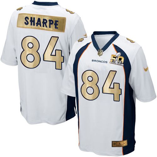  Broncos #84 Shannon Sharpe White Men's Stitched NFL Game Super Bowl 50 Collection Jersey