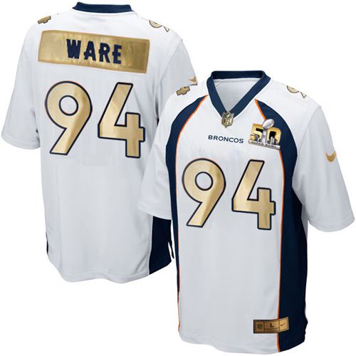  Broncos #94 DeMarcus Ware White Men's Stitched NFL Game Super Bowl 50 Collection Jersey