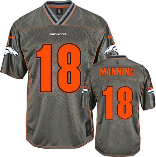  Broncos #18 Peyton Manning Grey Men's Stitched NFL Elite Vapor Jersey