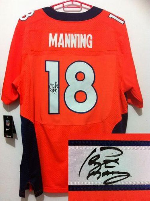  Broncos #18 Peyton Manning Orange Team Color Men's Stitched NFL Elite Autographed Jersey