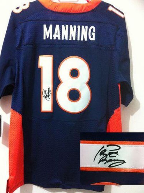 Broncos #18 Peyton Manning Navy Blue Alternate Men's Stitched NFL Elite Autographed Jersey