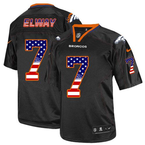  Broncos #7 John Elway Black Men's Stitched NFL Elite USA Flag Fashion Jersey