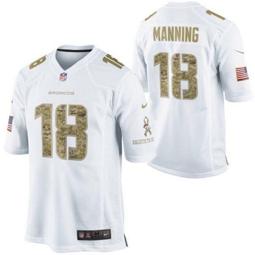  Broncos #18 Peyton Manning White Men's Stitched NFL Limited Salute to Service Jersey