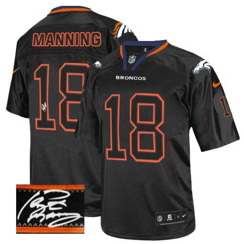  Broncos #18 Peyton Manning Lights Out Black Men's Stitched NFL Elite Autographed Jersey