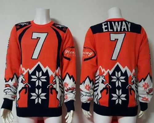  Broncos #7 John Elway Orange/Navy Blue Men's Ugly Sweater