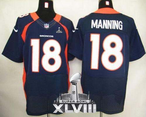  Broncos #18 Peyton Manning Navy Blue Super Bowl XLVIII Men's Stitched NFL Elite Jersey