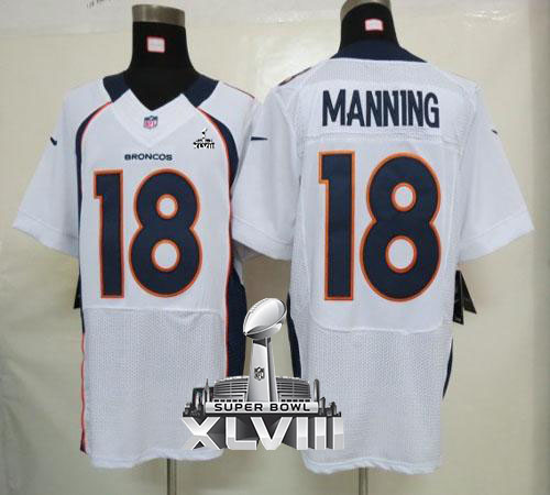  Broncos #18 Peyton Manning White Super Bowl XLVIII Men's Stitched NFL Elite Jersey